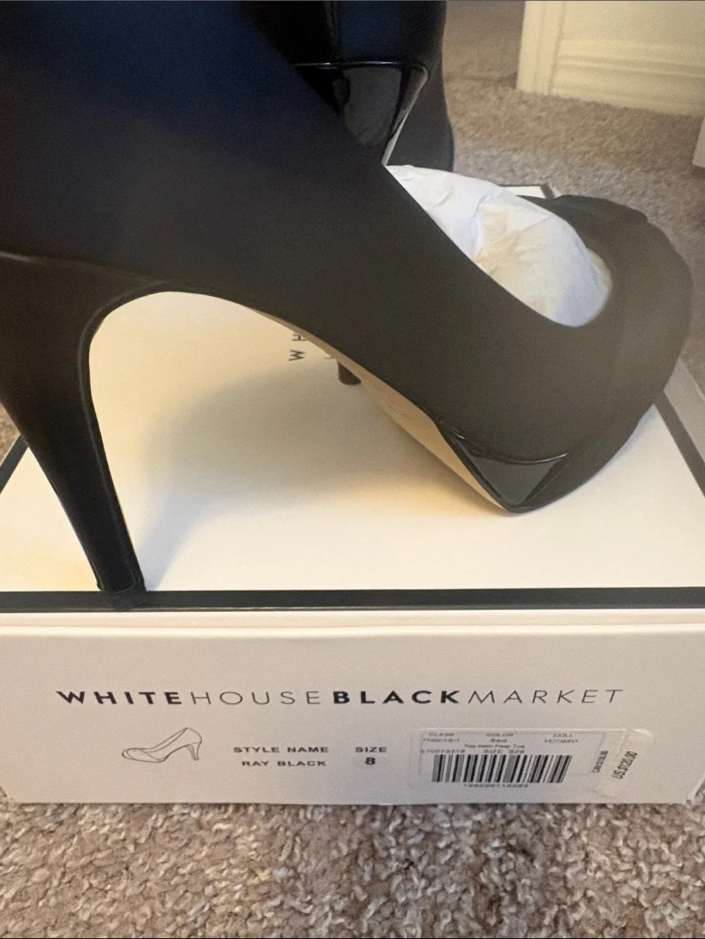 White House Black Market Black Satin Peep-Toe Knot Pumps